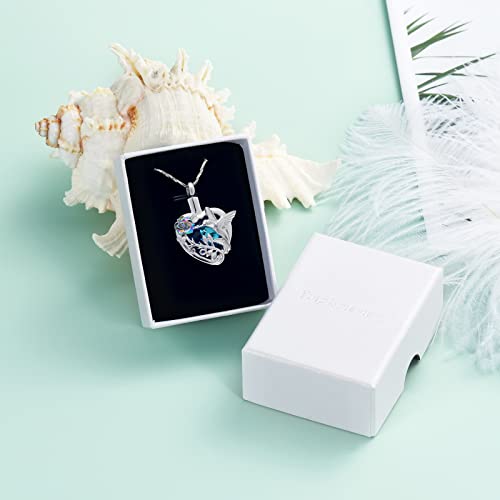 Yinplsmemory Hummingbird Cremation Jewelry Crystal Heart Urn Ashes Necklace for Women Men Memorial Keepsake Necklace of Loved One - color: Blue-Rainbow