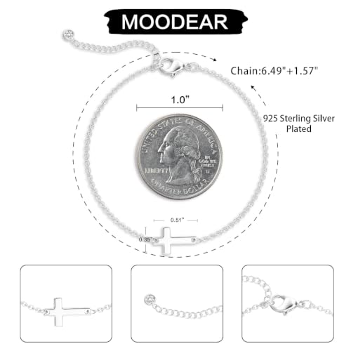 Moodear Cross Bracelet for Women, Dainty Sterling Silver/Gold Plated Gift | Christian Religious Gifts for Teen, Stocking Stuffers, Adjustable Link Bracelets, Sparkling CZ Cross, Non Tarnish Jewelry - color: Silver Cross Bracelet