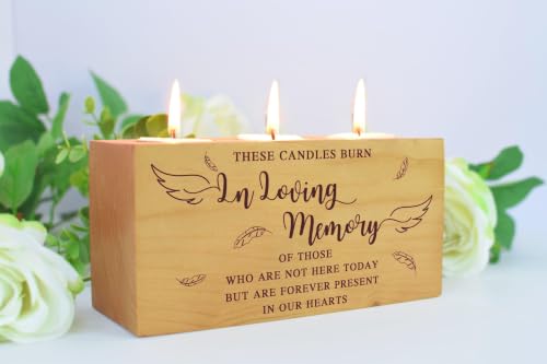 Sympathy Bereavement Gift for Loss of Loved One - Memorial Candle Holders - Handcrafted Wooden Keepsake with Poem - Condolence for Loss of Mother, Father (in Loving) - color: In Loving