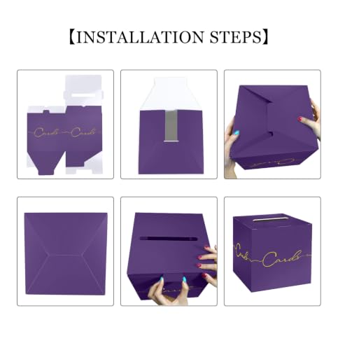 HEIPINIUYE Purple Wedding Card Box with Gold Foil 9.8" x 9.8" Purple Large Gift Card Box for Party Wedding Reception Graduation Birthday Baby Shower Cardboard Raffle Envelope Box with Slot - color: Purple Card Box with Gold Foil