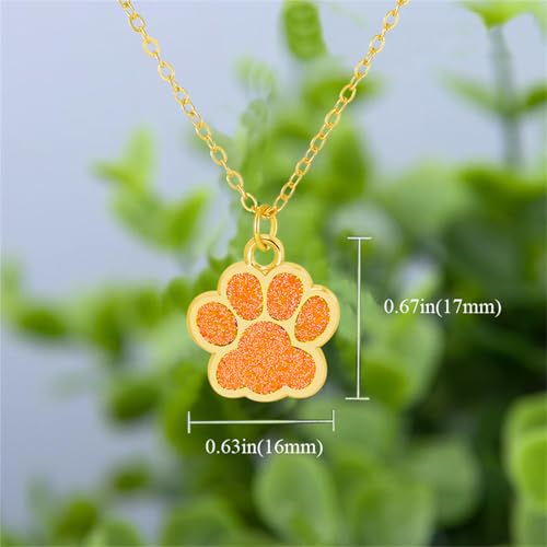 Dreuyet Paw Necklace and Earrings Set for Women Glitter Cute Dog Cat Pet Paw Print Pendant Necklace Earrings Lovely Animal Charm Jewelry Set Gifts - color: Gold Orange