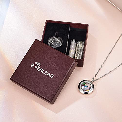 EVERLEAD Locket Necklace, DIY Floating Round Locket Pendant, Living Floating Memory Necklace for Women Friendship Necklace Memory Nostalgic - style: 30mm screw