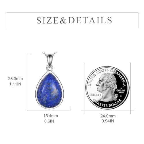 CRMAD Larimar/Opal/Lapis Lazuli/Tourmaline/Malachite/Labradorite/Turquoise/Onyx/Rose Quartz/Amber/Peridot Necklace for Women 925 Sterling Silver Teardrop Pendant Jewelry Gifts - color: lapis lazuli