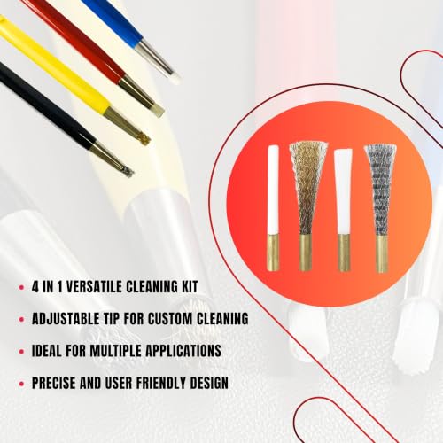4 Piece Fiberglass Scratch Brush Pen Set with Steel, Brass, Nylon Tips | Surface Restoration, Oxidation Cleaning, Metal Polishing, Jewelry Cleaning, Watch Cleaning, Coin Cleaning, PCB Cleaning