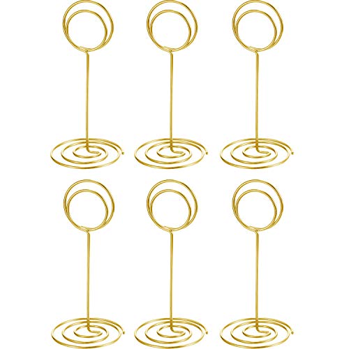 TecUnite 24 pcs 3.35 Inch Picture Clips Table Place Photos Card Holder Gold | number Cards Holds Menus Name, Wedding Reception Birthday Party Centerpieces, Durable Metal Wire,Spiral Base - color: Gold