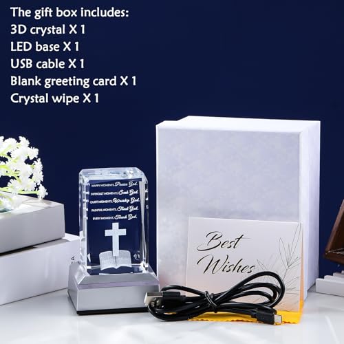 Movdyka 3D Crystal Christian Gifts for Women Men Faith, Inspirational Bible Verse Religious Gift Keepsake with Colorful LED Night Light, Get Well Spiritual Gifts Ideas for Birthday - color: Bible Verse(Happy moment)