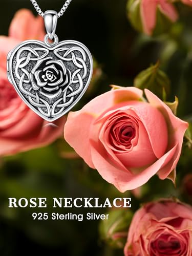 Dorunmo Locket Necklace 925 Sterling Silver Pictures Photo Keep Someone Near to You Custom Lockets Mother's Day Jewelry Personalized Photo Locket Gifts - color: A-Rose-Celtic, style: Locket Only