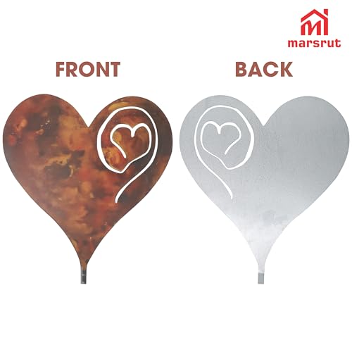 Marsrut Heart Garden Stake, Metal Garden Rusted Heart Pillar, Heart-Shaped Inserted Love Stakes for Use in ihe Plant Yard Garden, Made of Metal, 14Ga Thickness, Ony Heart, No Post Included