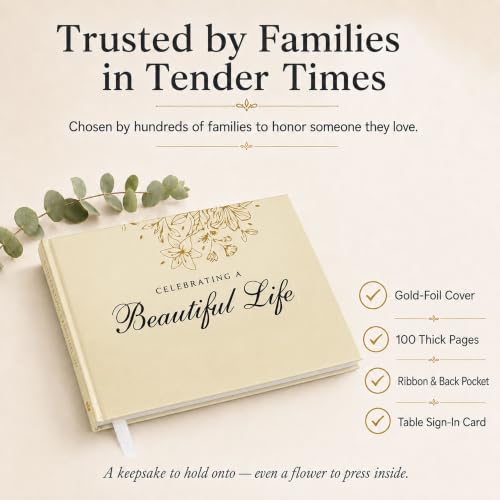 Funeral Guest Book – Cream Version – 9x7 in, 100 Thick Pages - color: Beige