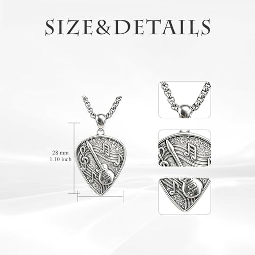 Guitar Pick Necklace Music Soundwave Guitar Pick Pendant with Music Note Jewelry Musicians Gifts - color: 1-Oxidation