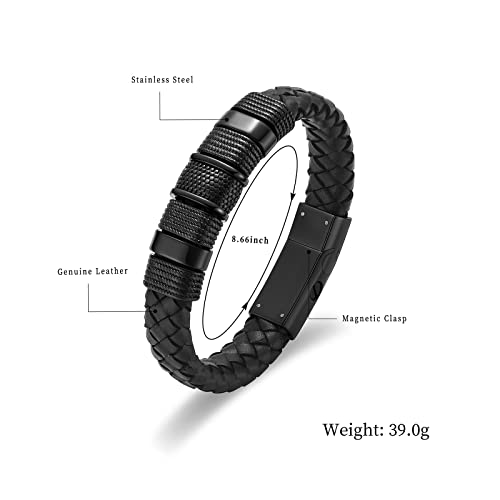 shajwo Cremation Urn Bracelet for Ashes Jewelry for Women Men Memorial Keepsake Cuff Bangle Leather Bracelet - color: Black 22cm