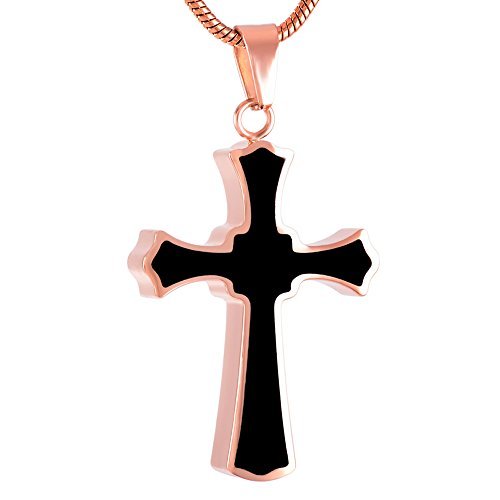 Forever in My Heart Birthstone Personalized Double Cross Urn Pendant Cremation Jewelry for Ashes Cross Ashes Keepsake - color: Silver-Green