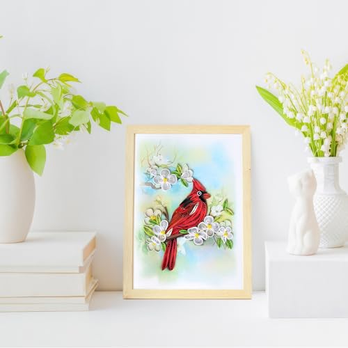 KingKraft Quilling Card- Handcrafted Greeting Card for All Occasions, Cardinal and Dogwood Card for Birthday, Anniversary, Thinking of You, Get Well, Valentines Day, Mothers Day Card, Blank Inside - color: Cardinal