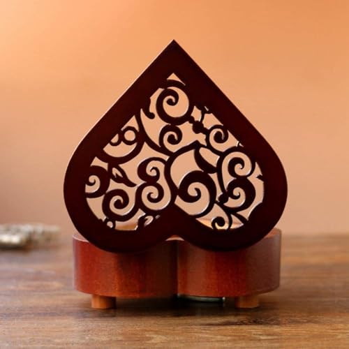 Pursuestar Heart Shaped Vintage Hollow Out Wood Gold Mechanism Wind Up Music Box Gifts for Birthday Christmas Mother's Day Valentine's Day - Golden - style: Golden