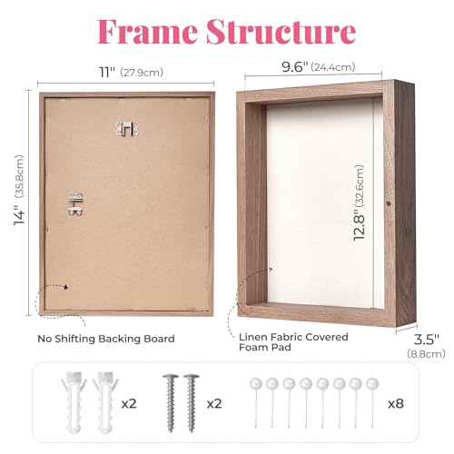 HOUSE DAY 11x14 Deep Shadow Box Frame with Linen Back, Pins, Walnut - color: Walnut, size: 11x14
