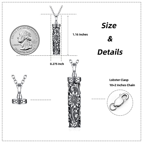 Sterling Silver Flower Tree Life Cremation Urn Necklace for Women - color: Cylin *Sunfl. 1
