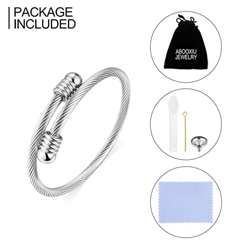 Abooxiu Stainless Steel Ash Bracelet for Men & Women - Memorial Ashes Holder, Filling at Both Ends - color: Silver