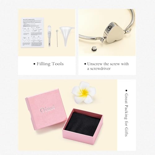 Oinsi Heart Urn Bracelet for Ashes, Cremation Jewelry Leather Bracelets for Men Women, Memorial Jewelry With Filling Kits - color: Silver