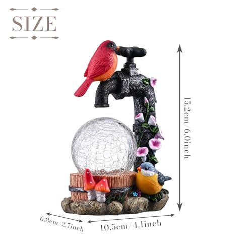 TERESA'S COLLECTIONS Cardinal Garden Decor and Solar Light Glass Ball 6" | LED Light, Cute Cardinal and Faucet , Waterproof Resin Garden Statues, Birds Decor Gifts, Birthday Gifts for Women Mom, - size: Medium