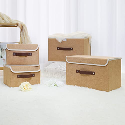 ANMINY Fabric Storage Box Bins with Lids, Khaki, 10"x8"x7" - color: Khaki, size: Small (Pack of 1)