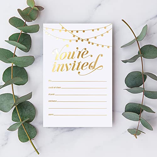 S&O Party Invitations! 25 Gold Foil Traditional Invitations with Envelopes, Wedding, Baby, & Bridal Shower Invite, Housewarming Birthday, and Girls Quinceanera Invite Cards for Every Celebration - 4x6 - color: Gold