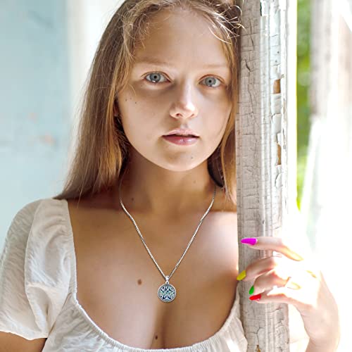 Picture Locket Necklace for Women Men Rose 14K Real Gold 925 Sterling Silver Jewelry Heart Locket Necklace that Holds Pictures Tree of Life Viking Wolf Celtic Knot St Christopher St Michael Pendant - color: I3-Tree of Life Locket-Abalone shells