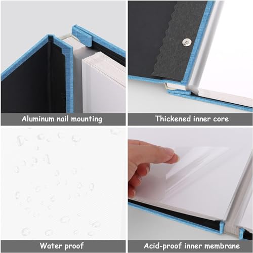 Zesthouse Photo Album Self Adhesive Pages, 60 Pages Magnetic Scrapbook Albums with Sticky Page, Photos Album Holds 8x10 & 5X7 & 4x6 & 6x8 & 3x5, Large Picture Book Ideal Gift for Family Wedding Baby - color: Blue, size: 11"x10.6"/White 60 Pages