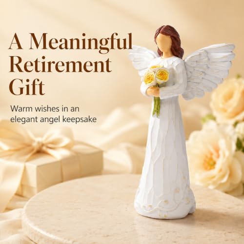 Retirement Gift for Woman, Happy Retirement Gift for Woman, 7" Angel Figurine for Retirement Party Decorations, Retired Gifts for Coworkers Friends,Angel Statue Holding Flowers - style: Retirement Gift