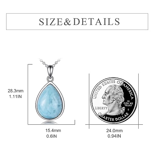 CRMAD Larimar/Opal/Lapis Lazuli/Tourmaline/Malachite/Labradorite/Turquoise/Onyx/Rose Quartz/Amber/Peridot Necklace for Women 925 Sterling Silver Teardrop Pendant Jewelry Gifts - color: Larimar