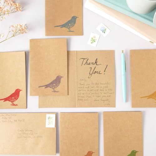Best Paper Greetings Blank Note Cards with Bird Design - 4 x 6 In, Brown, 36-Pack, Rustic - Kraft Paper Notecards & Envelopes