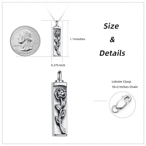 Sterling Silver Flower Tree Life Cremation Urn Necklace for Women - color: Bar *Rose