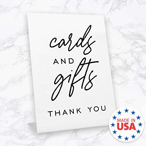 Cards And Gifts Event Sign / 6" x 8" Plastic Pedestal Wedding Sign/Classic Black And White Thank You Cards And Presents Graduation Anniversary Party Table Top Signage/Made In The USA - color: Classic, style: Gifts & Cards