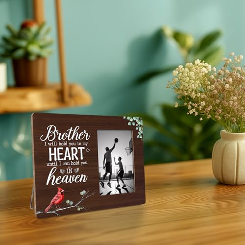 Memorial Gifts for Loss of Brother Picture Frame, Brothers Memorial Gift, Brother I Will Hold You in My Heart Frames Fits 4x6 Photo - color: Brown