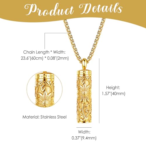 Sunflower Urn Necklace for Ashes: Stainless Steel Cremation Memorial Jewelry Keepsake Pendant Necklace with Filling Kit for Women Men - style: Sunflower Urn Keepsake - Gold