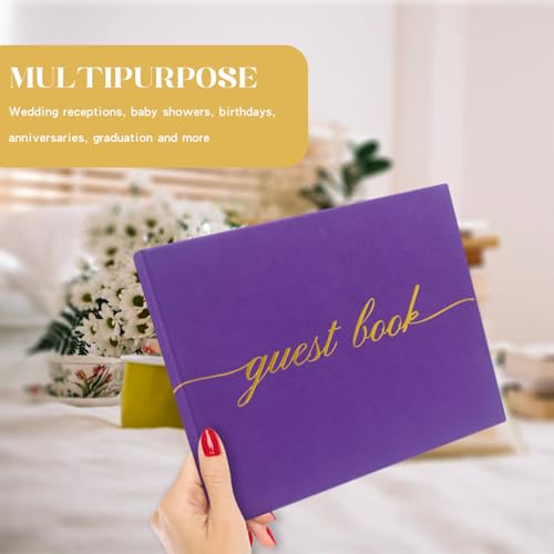 Elegant Wedding Guest Book - Perfect for Wedding Receptions, Baby Showers, Birthdays and Special Events - Polaroid Guest Book with 110 Lined Pages for Sign-in and Photos -Hardcover (Purple) - color: Purple