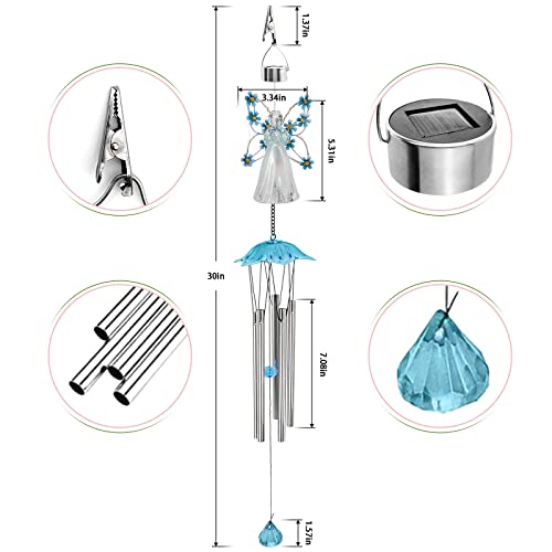 Blue Angel Solar Wind Chimes for Outside, Memorial Garden Decorations - size: Blue