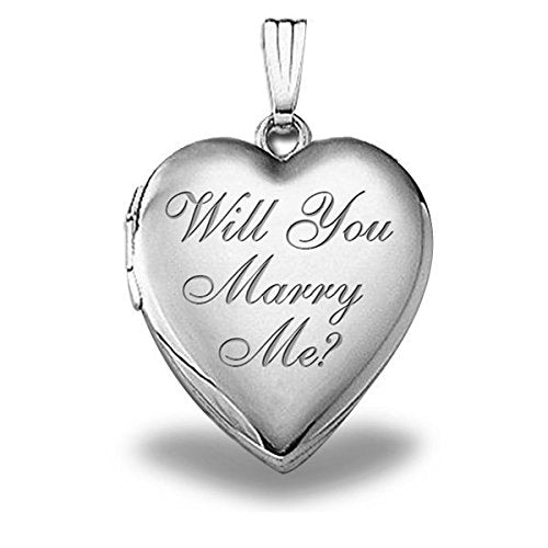 PicturesOnGold.com Sterling Silver Will You Marry Me Sweetheart Locket - 3/4 Inch X 3/4 Inch with Engraving