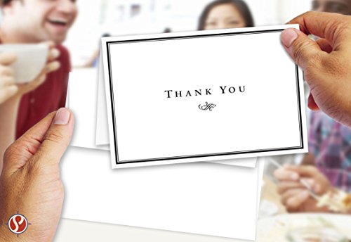Thank You Cards For Small Business, Bulk Set of 25, 5x7" Folding Greetings, Ships Flat, Blank Inside + Envelopes - Elegant Design Note Card For Weddings, Bridal, Baby Shower, Graduation