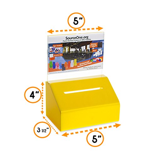 SOURCE ONE Acrylic Heavy Duty Donation/Ballot Box with Lock and Sign Holder - color: Yellow, size: 1 Pack