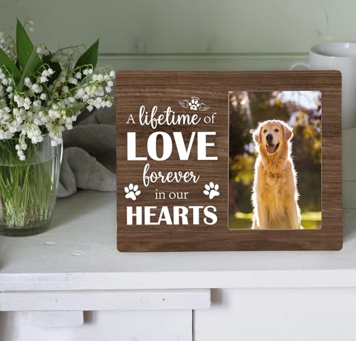 Pet Dog Memorial Picture Frame, A Lifetime of Love Forever in Our Hearts Wooden Photo Frame Gifts for Loss of Dog, 4x6 inch Photo - style: A Lifetime of Love Forever in Our Hearts