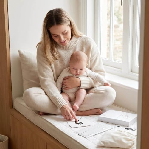 15 Pack Little Lullaby Inkless Milestone Cards Baby Hand and Footprint Kit 12 Months Newborn Memory Book Keepsake Ink Pad for Handprints Footprints (Deluxe Photo Album Set) - style: Deluxe Photo Album Set