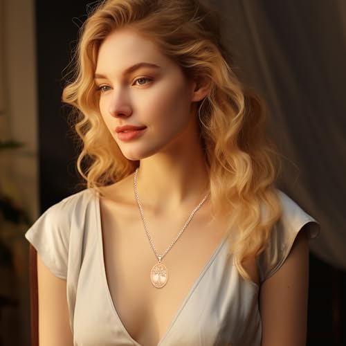 Picture Locket Necklace for Women Men Rose 14K Real Gold 925 Sterling Silver Jewelry Heart Locket Necklace that Holds Pictures Tree of Life Viking Wolf Celtic Knot St Christopher St Michael Pendant - color: I2-6-Tree of Life Locket-Rose Gold
