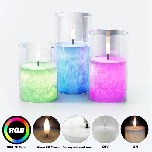 Battery Operated Flameless Candles with Remote & Timer, 12Color Glass 3Pack - color: Multicolor