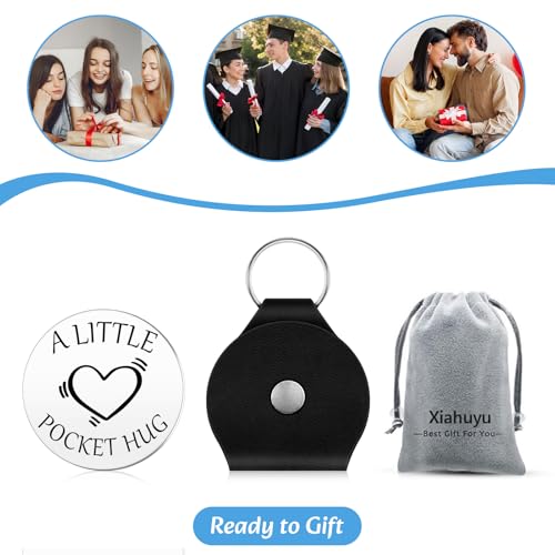 Xiahuyu Pocket Hug Token Keepsake Sympathy Memorial Gift for Loss of Mother Father Grandma Grandpa Husband Wife Daughter Son Sister Brother Grief Bereavement Gift with Leather Keychain