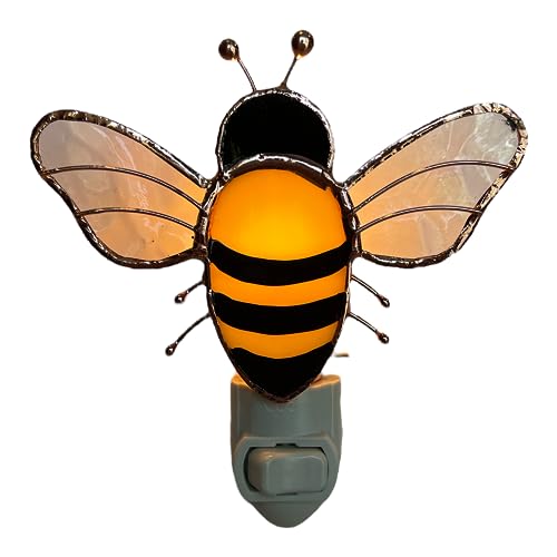 Gift Essentials Honey Bee Plug-in Night Light - Stained Glass Nightlight | Honey Bee Stained Glass Plug-in Nightlight with On/Off Rocker Switch. Includes One 4-Watt Replaceable Warm-Glow Bulb. - color: Bumblebee