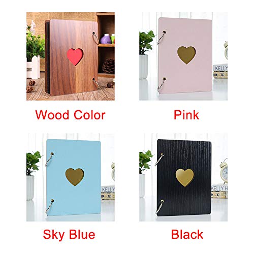 Scrapbook Album, Scrapbook Wooden Photo Album Guest Book DIY Memories Book with 30 Black Pages Present for Christmas Valentines Anniversary Mother's Day Birthday Gift