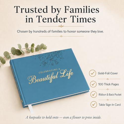 Funeral Guest Book – Blue Version – 9x7 in, 100 Thick Pages - color: Blue