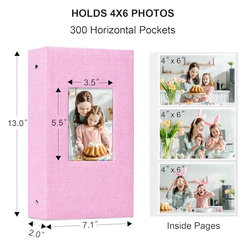 Vienrose 4x6 Photo Album,300 Pockets,Linen Cover with Window,Pink | Linen Hardcover, Slip In Photo Book, Family Memory Album, Travel Keepsake - color: Pink, size: 300 Pocket