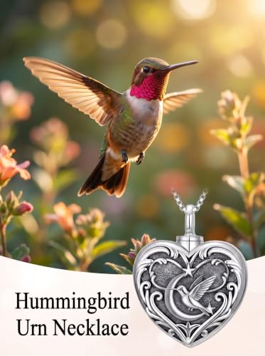 WINNICACA Cremation Jewelry for Ashes Locket Ashes Necklace Urn Necklace for Women Sterling Silver Cremation Necklace for Ashes Fine Keepsake Picture Necklace Memorial Jewelry - style: D07-Hummingbird Urn Necklace