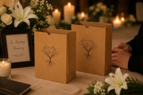 Cremation Ashes Burial Bags for Human Ashes. Pack of 2. Recycled Paper Memorial Bags with Tree of Life Design. Adult Size. Suitable for Ground Burial